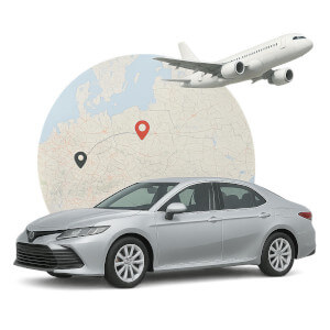 Toyota Camry Taxi Przemyśl 24 – transfery lotniskowe i zagraniczne z mapą świata w tle